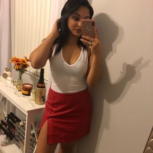 Red Slit Mini Skirt